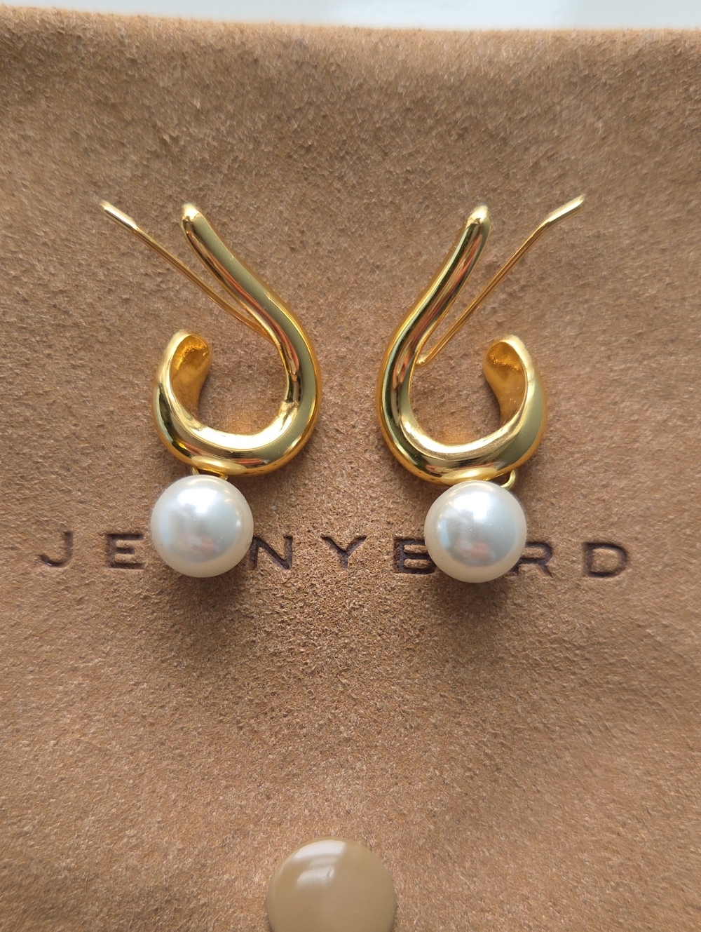 Jenny Bird Gold Climber Earrings with White Pearl Drops